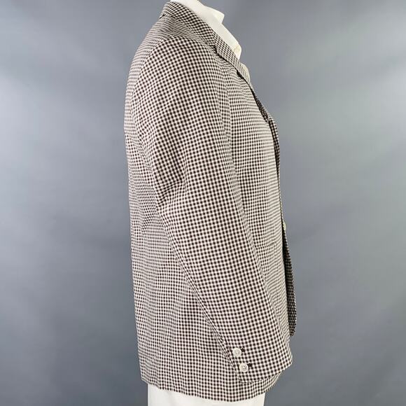 BLACK FLEECE Size 42 White Brown Checkered Cotton Silk Sport Coat - Picture 3 of 9